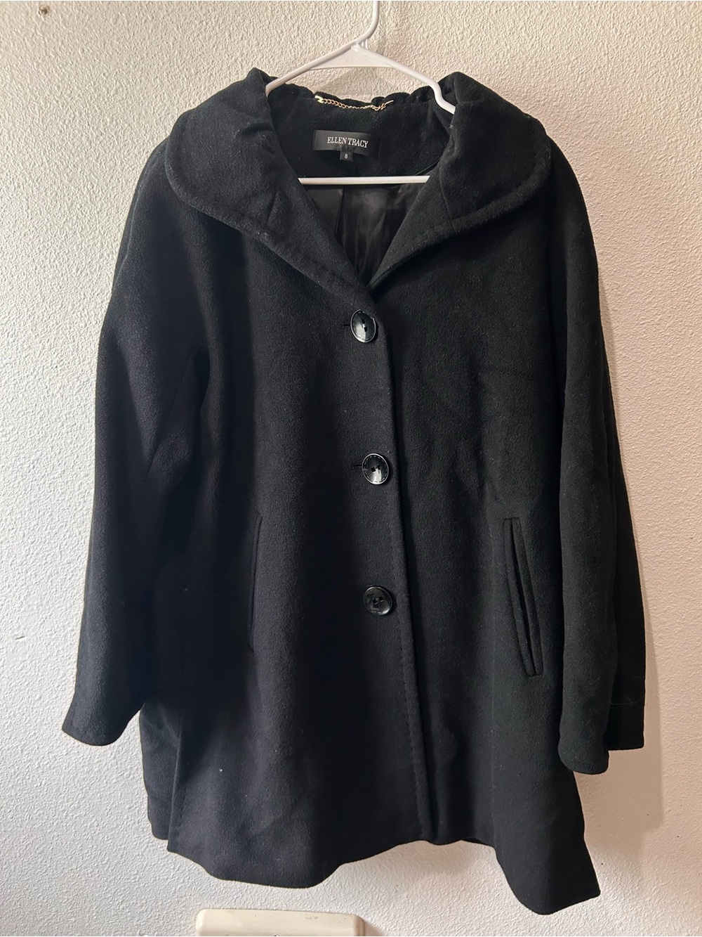Black Wool-Blend Button Front Coat